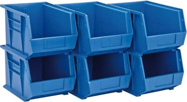 Quantum Storage - 50 Lb. Load Capacity, 10-3/4" Deep, Blue Polypropylene Hopper Stacking Bin - 7" High x 8-1/4" Wide x 10-3/4" Long - Eagle Tool & Supply