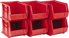 Quantum Storage - 50 Lb. Load Capacity, 10-3/4" Deep, Red Polypropylene Hopper Stacking Bin - 7" High x 8-1/4" Wide x 10-3/4" Long - Eagle Tool & Supply