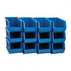 Quantum Storage - 60 Lb. Load Capacity, 14-3/4" Deep, Blue Polypropylene Hopper Stacking Bin - 7" High x 8-1/4" Wide x 14-3/4" Long - Eagle Tool & Supply