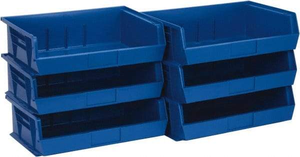 Quantum Storage - 60 Lb. Load Capacity, 10-7/8" Deep, Blue Polypropylene Hopper Stacking Bin - 5" High x 16-1/2" Wide x 10-7/8" Long - Eagle Tool & Supply