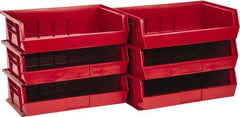 Quantum Storage - 60 Lb. Load Capacity, 10-7/8" Deep, Red Polypropylene Hopper Stacking Bin - 5" High x 16-1/2" Wide x 10-7/8" Long - Eagle Tool & Supply