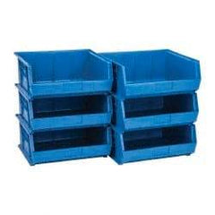 Quantum Storage - 75 Lb. Load Capacity, 14-3/4" Deep, Blue Polypropylene Hopper Stacking Bin - 7" High x 16-1/2" Wide x 14-3/4" Long - Eagle Tool & Supply