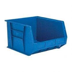 Quantum Storage - 75 Lb. Load Capacity, 18" Deep, Blue Polypropylene Hopper Stacking Bin - 11" High x 16-1/2" Wide x 18" Long - Eagle Tool & Supply