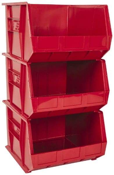 Quantum Storage - 75 Lb. Load Capacity, 18" Deep, Red Polypropylene Hopper Stacking Bin - 11" High x 16-1/2" Wide x 18" Long - Eagle Tool & Supply