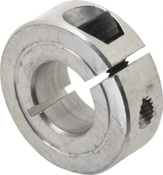 Climax Metal Products - 9/16" Bore, Aluminum, One Piece One Piece Split Shaft Collar - 1-1/4" Outside Diam, 7/16" Wide - Eagle Tool & Supply