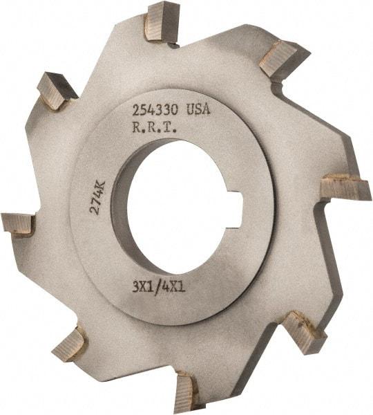 Made in USA - 3" Diam x 1/4" Width of Cut, 8 Teeth, Carbide Tipped Side Milling Cutter - Straight Teeth, Uncoated - Eagle Tool & Supply