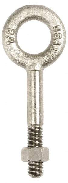 Gibraltar - 1,200 Lb Capacity, Stainless Steel, 3/8-16 Thread, Fixed Lifting Eye Bolt - Partially Threaded, 2-1/2" Shank, 1-1/2" Thread Length, No Shoulder - Eagle Tool & Supply