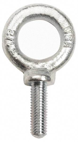 Gibraltar - 9,000 Lb Capacity, Forged Steel, 1-8 Thread, Fixed Lifting Eye Bolt - Fully Threaded, 2-1/2" Shank, 2-1/2" Thread Length, Shoulder - Eagle Tool & Supply