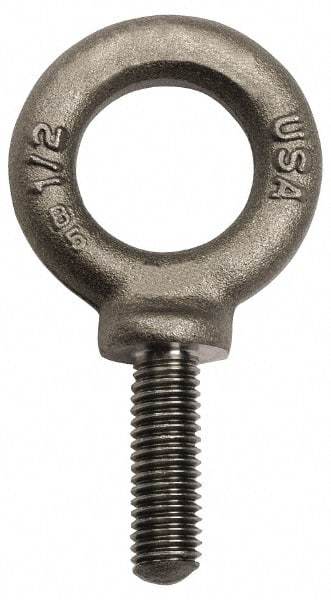 Gibraltar - 6,000 Lb Capacity, Forged Steel, 3/4-10 Thread, Fixed Lifting Eye Bolt - Fully Threaded, 4-1/2" Shank, 4-1/2" Thread Length, Shoulder - Eagle Tool & Supply