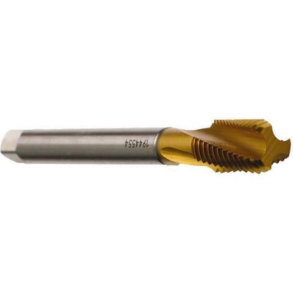 Emuge - 3/4-10 UNC 3 Flute 2B Modified Bottoming Spiral Flute Tap - Cobalt, TiN Finish, 4.921" OAL, Right Hand Flute, Right Hand Thread, Series Rekord D - Eagle Tool & Supply