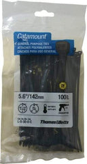 Thomas & Betts - 5.6" Long Black Nylon Standard Cable Tie - 30 Lb Tensile Strength, 1.21mm Thick, 1-1/4" Max Bundle Diam - Eagle Tool & Supply