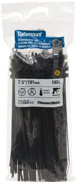 Thomas & Betts - 7-1/2" Long Black Nylon Mountable Cable Tie - 50 Lb Tensile Strength - Eagle Tool & Supply