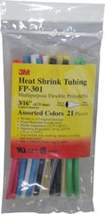 3M - 6" Long, 2:1, Polyolefin Heat Shrink Electrical Tubing - Black, Blue, Clear, Green, Red, White, Yellow - Eagle Tool & Supply