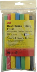 3M - 6" Long, 2:1, Polyolefin Heat Shrink Electrical Tubing - Black, Blue, Clear, Green, Red, White, Yellow - Eagle Tool & Supply