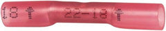 3M - 22 to 18 AWG Compatible, Heat Shrink Fully Insulated, Crimp-On Butt Splice Terminal - 2 Wire Entries, 1.2" OAL, Red - Eagle Tool & Supply