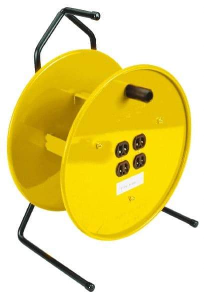 Conductix - 16 AWG, 25' Cable Length, Cord & Cable Reel with Outlet End - 4 Outlets, NEMA 5-15R, 15 Amps, Yellow Reel - Eagle Tool & Supply