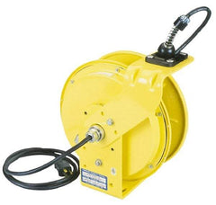 Conductix - 16 AWG, 35' Cable Length, Cord & Cable Reel with Incandescent Hand Lamp End - 1 Outlet, NEMA 5-15R, 10 Amps, 125 Volts, SOOW-A Cable, Yellow Reel, Spring Driven Reel - Eagle Tool & Supply