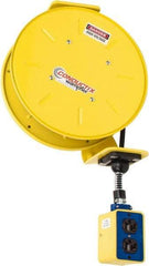 Conductix - 16 AWG, 50' Cable Length, Cord & Cable Reel with Outlet End - 3 Outlets, NEMA 5-15R, 10 Amps, 125 Volts, SOOW-A Cable, Yellow Reel, Spring Driven Reel - Eagle Tool & Supply