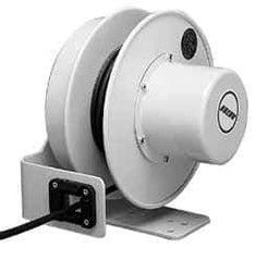 Conductix - 14 AWG, 50' Cable Length, Cord & Cable Reel with Bare End - 3 Outlets, NEMA 5-15R, 15 Amps, SEOW-A Cable, Yellow Reel, Spring Driven Reel - Eagle Tool & Supply