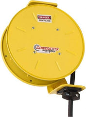 Conductix - 14 AWG, 30' Cable Length, Cord & Cable Reel with Bare End - 4 Outlets, NEMA 5-15R, 12 Amps, SEOW-A Cable, Yellow Reel, Spring Driven Reel - Eagle Tool & Supply