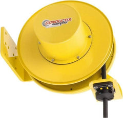 Conductix - 14 AWG, 40' Cable Length, Cord & Cable Reel with Bare End - 4 Outlets, NEMA 5-15R, 12 Amps, SEOW-A Cable, Yellow Reel, Spring Driven Reel - Eagle Tool & Supply