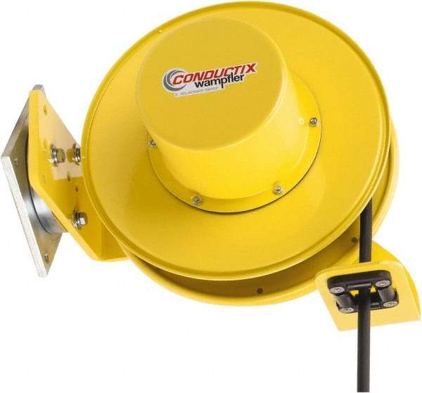 Conductix - 14 AWG, 40' Cable Length, Cord & Cable Reel with Cable End - 3 Outlets, SO Cable, White Reel - Eagle Tool & Supply