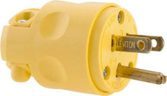 Leviton - 125 VAC, 15 Amp, 5-15P NEMA, Straight, Self Grounding, Residential Grade Plug - 2 Pole, 3 Wire, 1 Phase, PVC, Yellow - Eagle Tool & Supply