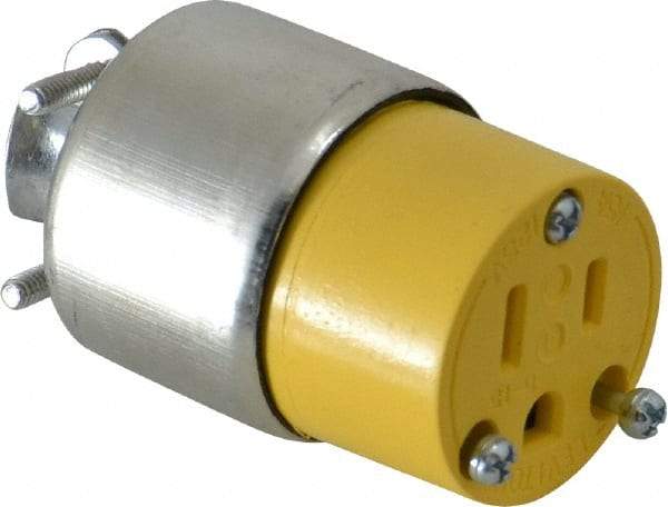 Leviton - 125 VAC, 15 Amp, 5-15R NEMA, Straight, Self Grounding, Residential Grade Connector - 2 Pole, 3 Wire, 1 Phase, PVC, Steel, Yellow - Eagle Tool & Supply