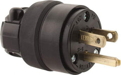 Leviton - 125 VAC, 15 Amp, 5-15P NEMA, Straight, Self Grounding, Residential Grade Plug - 2 Pole, 3 Wire, 1 Phase, Rubber, Black - Eagle Tool & Supply