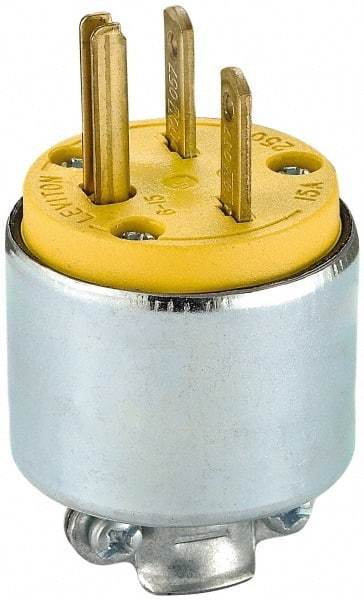 Leviton - 250 VAC, 15 Amp, 6-15P NEMA, Straight, Self Grounding, Residential Grade Plug - 2 Pole, 3 Wire, 3 Phase, PVC, Steel, Yellow - Eagle Tool & Supply