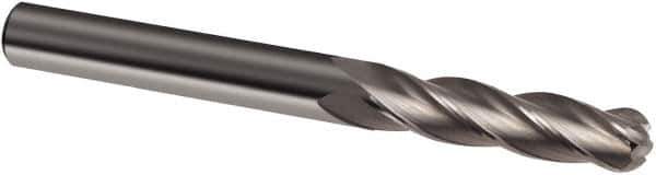 Guhring - 1/2" Diam, 3" LOC, 4 Flute Solid Carbide Ball End Mill - Uncoated, Single End, 6" OAL, 1/2" Shank Diam, Spiral Flute - Eagle Tool & Supply