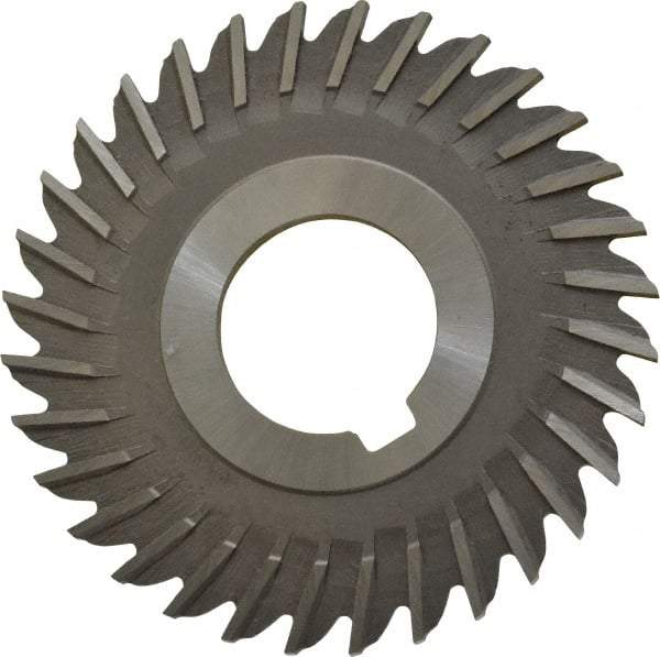 Made in USA - 3" Blade Diam x 1/8" Blade Thickness, 1" Hole, 32 Teeth, High Speed Steel Side Chip Saw - Straight Tooth, Arbor Connection, Right Hand Cut, Uncoated, with Keyway - Eagle Tool & Supply