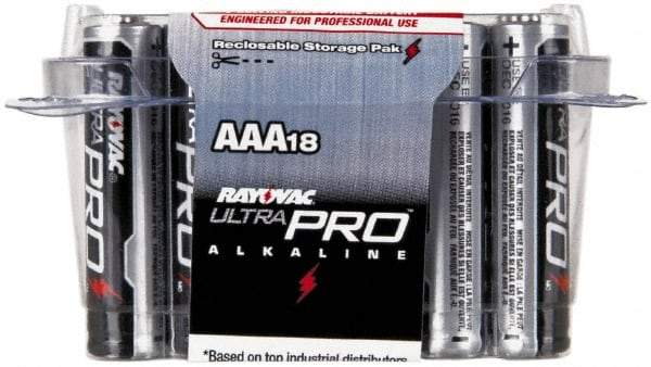 Rayovac - Size AAA, Alkaline, 18 Pack, Standard Battery - 1.5 Volts, Button Tab Terminal - Eagle Tool & Supply