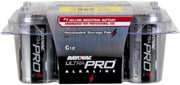 Rayovac - Size C, Alkaline, 12 Pack, Standard Battery - 1.5 Volts, Button Tab Terminal - Eagle Tool & Supply