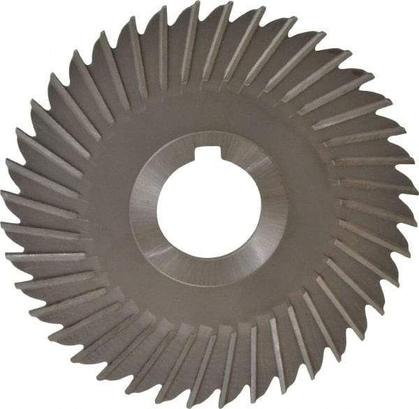 Made in USA - 5" Blade Diam x 1/8" Blade Thickness, 1-1/4" Hole, 40 Teeth, High Speed Steel Side Chip Saw - Straight Tooth, Arbor Connection, Right Hand Cut, Uncoated, with Keyway - Eagle Tool & Supply