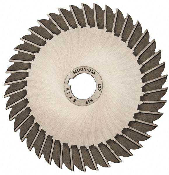 Made in USA - 8" Blade Diam x 1/8" Blade Thickness, 1-1/4" Hole, 42 Teeth, High Speed Steel Side Chip Saw - Straight Tooth, Arbor Connection, Right Hand Cut, Uncoated, with Keyway - Eagle Tool & Supply