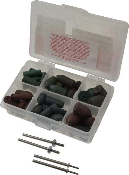 Made in USA - 102 Piece Rubberized Abrasive Point Set - Includes 4 Mandrels & 64 Points - Eagle Tool & Supply