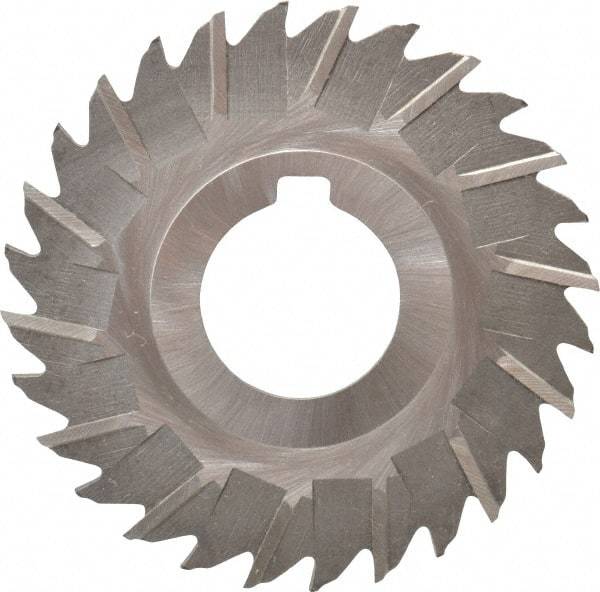 Made in USA - 3" Blade Diam x 1/16" Blade Thickness, 1" Hole, 28 Teeth, High Speed Steel Side Chip Saw - Staggered Tooth, Arbor Connection, Right Hand Cut, Uncoated, with Keyway - Eagle Tool & Supply