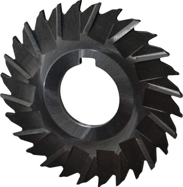 Made in USA - 3" Blade Diam x 7/64" Blade Thickness, 1" Hole, 28 Teeth, High Speed Steel Side Chip Saw - Staggered Tooth, Arbor Connection, Right Hand Cut, Uncoated, with Keyway - Eagle Tool & Supply