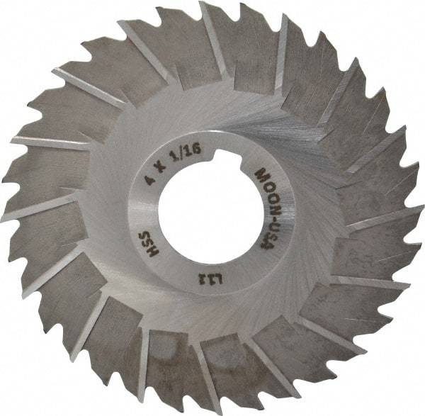 Made in USA - 4" Blade Diam x 1/16" Blade Thickness, 1" Hole, 32 Teeth, High Speed Steel Side Chip Saw - Staggered Tooth, Arbor Connection, Right Hand Cut, Uncoated, with Keyway - Eagle Tool & Supply