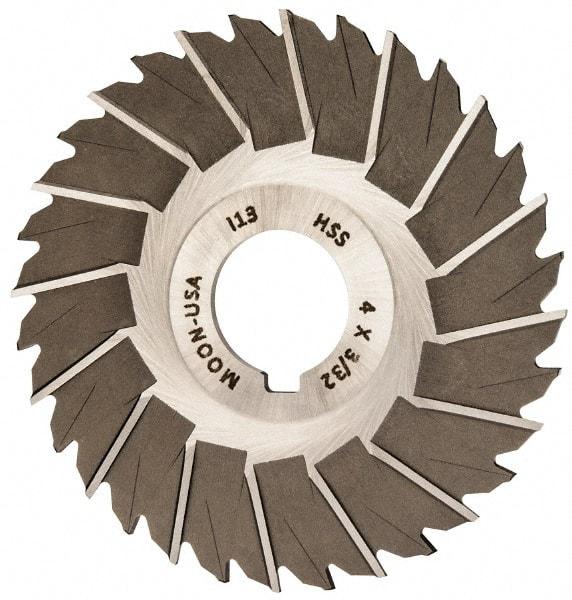 Made in USA - 4" Blade Diam x 3/32" Blade Thickness, 1" Hole, 32 Teeth, High Speed Steel Side Chip Saw - Staggered Tooth, Arbor Connection, Right Hand Cut, Uncoated, with Keyway - Eagle Tool & Supply