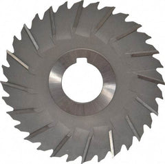 Made in USA - 4" Blade Diam x 1/8" Blade Thickness, 1" Hole, 32 Teeth, High Speed Steel Side Chip Saw - Staggered Tooth, Arbor Connection, Right Hand Cut, Uncoated, with Keyway - Eagle Tool & Supply