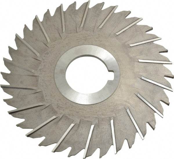 Made in USA - 5" Blade Diam x 1/8" Blade Thickness, 1-1/4" Hole, 36 Teeth, High Speed Steel Side Chip Saw - Staggered Tooth, Arbor Connection, Right Hand Cut, Uncoated - Eagle Tool & Supply