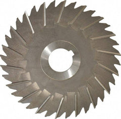 Made in USA - 5" Blade Diam x 1/8" Blade Thickness, 1" Hole, 36 Teeth, High Speed Steel Side Chip Saw - Staggered Tooth, Arbor Connection, Right Hand Cut, Uncoated, with Keyway - Eagle Tool & Supply