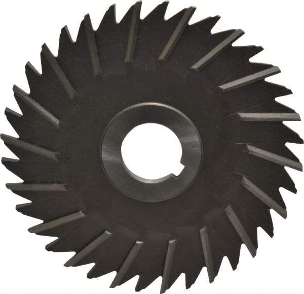 Made in USA - 5" Blade Diam x 3/16" Blade Thickness, 1" Hole, 36 Teeth, High Speed Steel Side Chip Saw - Staggered Tooth, Arbor Connection, Right Hand Cut, Uncoated, with Keyway - Eagle Tool & Supply