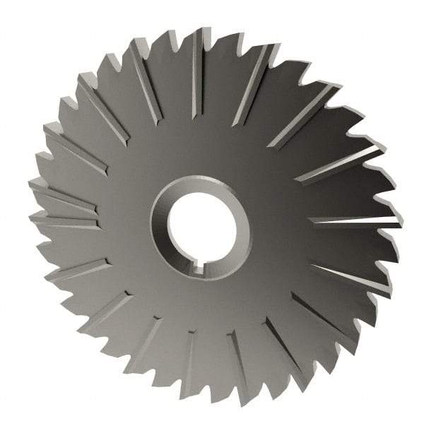 Made in USA - 5" Blade Diam x 1/4" Blade Thickness, 1" Hole, 36 Teeth, High Speed Steel Side Chip Saw - Staggered Tooth, Arbor Connection, Right Hand Cut, Uncoated, with Keyway - Eagle Tool & Supply