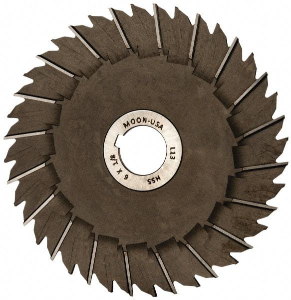 Made in USA - 6" Blade Diam x 1/8" Blade Thickness, 1" Hole, 40 Teeth, High Speed Steel Side Chip Saw - Staggered Tooth, Arbor Connection, Right Hand Cut, Uncoated, with Keyway - Eagle Tool & Supply