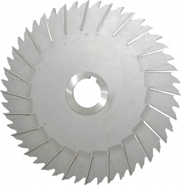 Made in USA - 8" Blade Diam x 3/16" Blade Thickness, 1-1/4" Hole, 48 Teeth, High Speed Steel Side Chip Saw - Staggered Tooth, Arbor Connection, Right Hand Cut, Uncoated, with Keyway - Eagle Tool & Supply