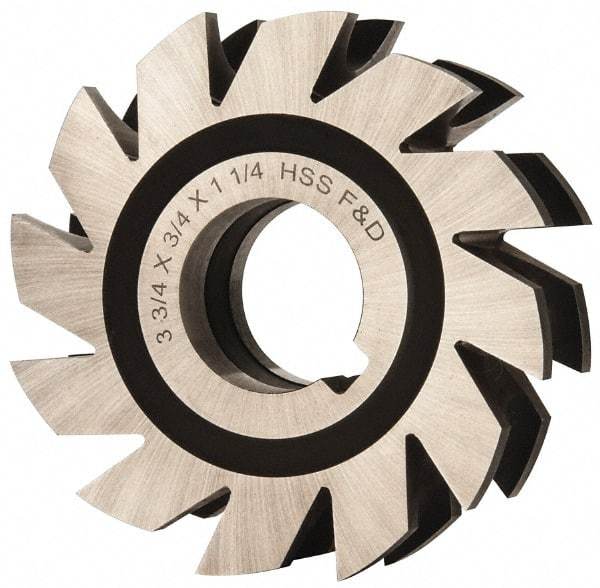 Made in USA - 3/8" Radius, 3/4" Circle Diam, 3-3/4" Diam x 1.197" Wide Cut, High Speed Steel Concave Radius Cutter - 3-3/4" OAL, Arbor Connection, Uncoated, Form Relieved, 10 Teeth - Eagle Tool & Supply