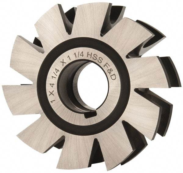 Made in USA - 1/2" Radius, 1" Circle Diam, 4-1/4" Diam x 1.572" Wide Cut, High Speed Steel Concave Radius Cutter - 4-1/4" OAL, Arbor Connection, Uncoated, Form Relieved, 10 Teeth - Eagle Tool & Supply